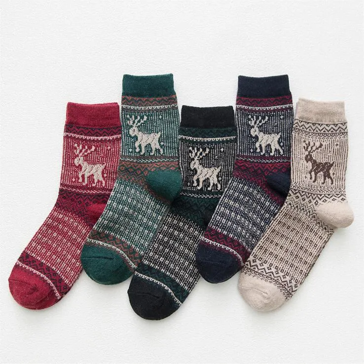 Wholesale Christmas Deer Pattern Women Wool Socks